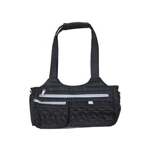 LUG Quilted Shoulder Bag Black Nylon Multi Pocket Zip Top Everyday Purse